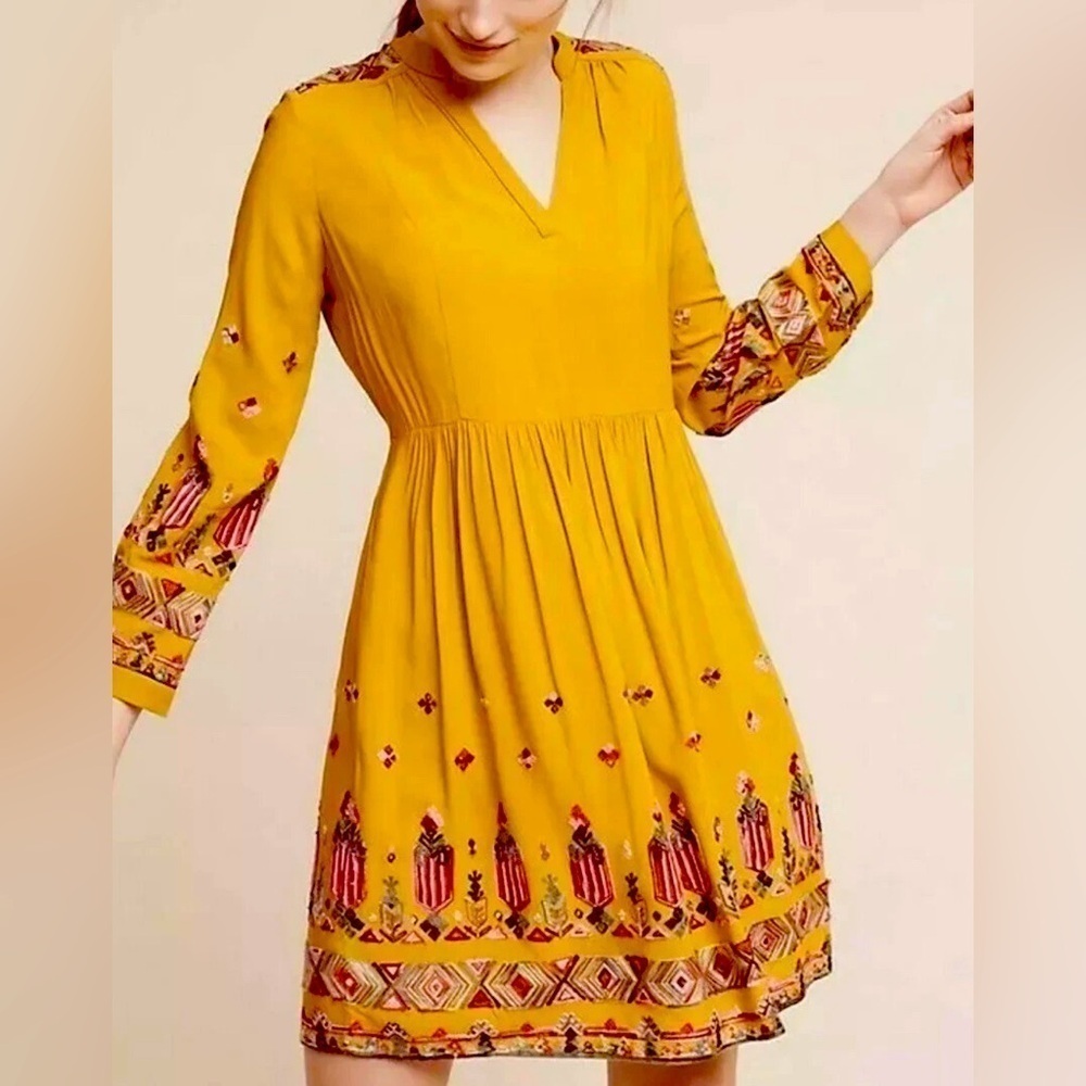 Anthropologie Floreat Long Sleeve Embroidered Dress